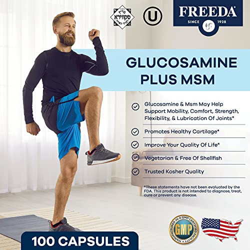 FREEDA Glucosamine MSM  Vegan Joint Flexibility & Mobility Supplement  Vegetarian Glucosamine Without Shellfish  Supports Joint Function  Third-P
