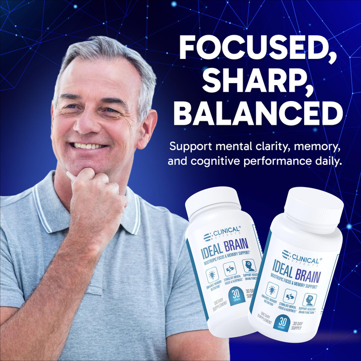 Clinical Effects Ideal Brain - Dietary Supplement for Nootropic Focus and Memory Support - 30 Capsules - B Vitamins, GABA, Alpha-GPC - Helps Support