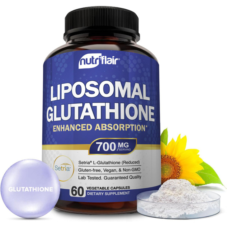 NutriFlair Liposomal Glutathione Supplement 700mg  Setria® Reduced L-Glutathione, 60 Capsules