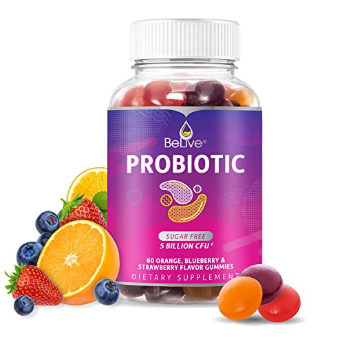BeLive Probiotic Gummies - Probiotics with 5 Billion CFUs for Digestive Health, Men, Women & Kids - for Immune Support, Sugar Free & Vegan | 60 Ct 