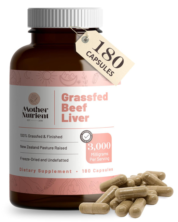 Mother Nutrient Grass Fed Beef Liver Capsules Sourced from Pasture-Raised Beef in New Zealand  Vitamins A and B12 w/Iron, Protein, and More - 45-Day