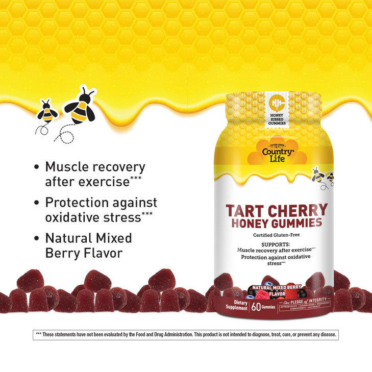 Country Life® Tart Cherry Honey Gummies - Non-GMO - Certified Gluten Free - Certified Vegetarian by AVA to Support Muscle Recovery After Exercise***