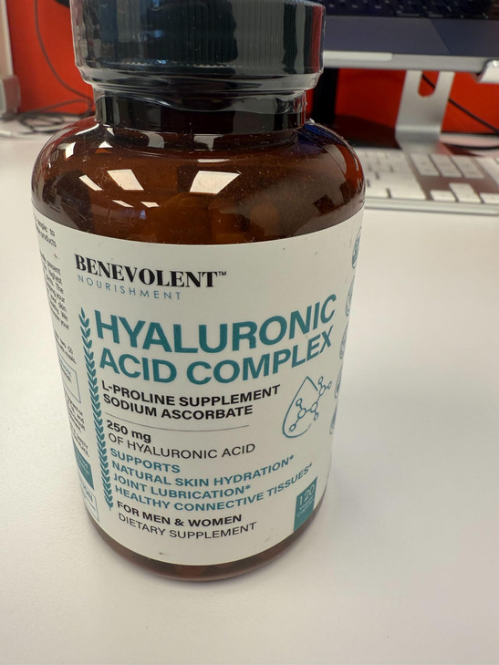 Hyaluronic Acid Supplements 250mg with 200mg Vitamin C, 1000mg L-Proline & Anti-Aging Benefits, Hyaluronic Acid Capsules for Youthful Skin, Joints &