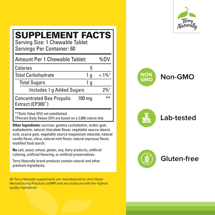 Terry Naturally Propolis Extract EP300 - Upper Respiratory & Immune System Support Supplement - Child & Adult Supplement with Bee Propolis Extract -