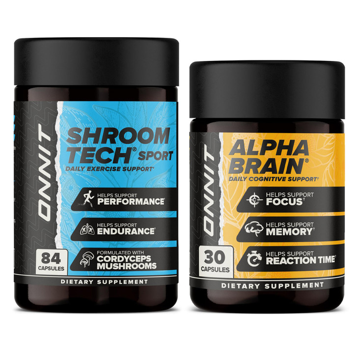 ONNIT Cognitive & Endurance Support Bundle: Alpha Brain Nootropic Capsules (30 Count) + Shroom Tech Sport Exercise Support Capsules (84 Count), IGEN