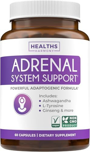 Adrenal System Support & Cortisol Manager (2 Month Supply) Powerful Ashwagandha & L-Tyrosine Fatigue Supplement - Maintain Balanced Cortisol Levels,