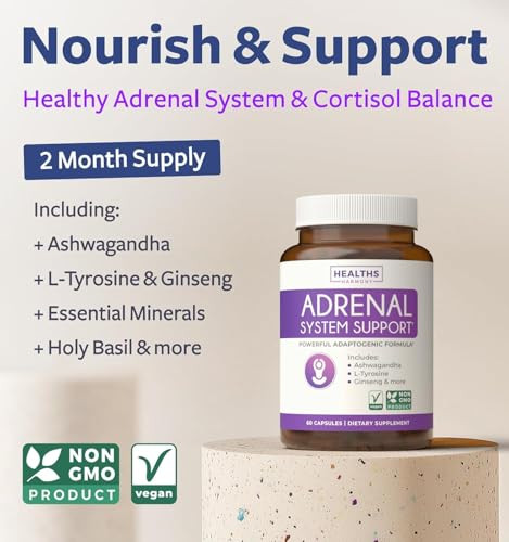 Adrenal System Support & Cortisol Manager (2 Month Supply) Powerful Ashwagandha & L-Tyrosine Fatigue Supplement - Maintain Balanced Cortisol Levels,