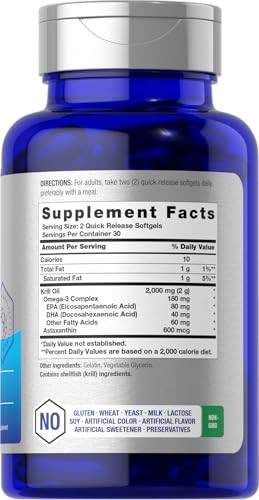 Horbäach Antarctic Krill Oil 2000mg | 60 Softgel Capsules | Omega-3, EPA, DHA Supplement | with Astaxanthin | Non-GMO, Gluten Free
