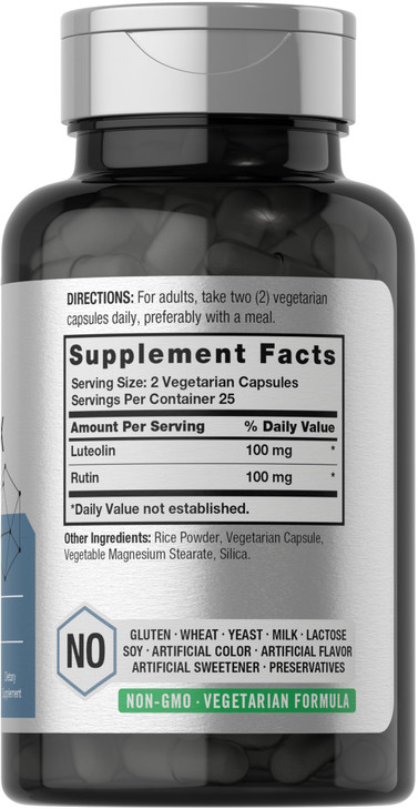 Horbäach Luteolin Supplement | 200mg | 50 Capsules | Complex with Rutin | Vegetarian, Non-GMO & Gluten Free