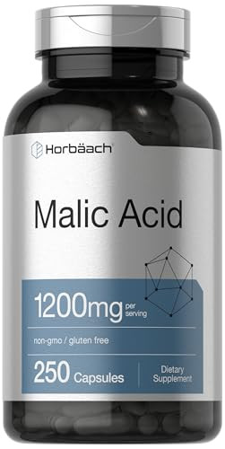 Horbaach Malic Acid 1200 mg | 250 Capsules | Non-GMO and Gluten Free Supplement