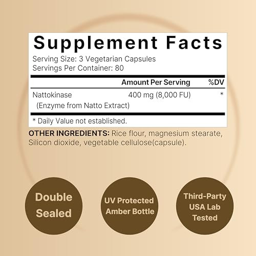 NatureBell Nattokinase - 240 Capsules - 8,000 FU Max Strength from Fermented Natto Extract - for Heart Health, Healthy Circulation & Daily Wellness S