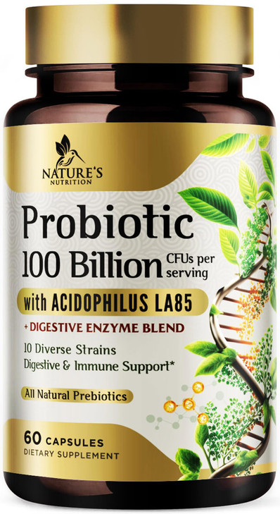 Probiotics 100 Billion CFU - 10 Strains + Prebiotic - Digestive Health, Gut & Immune Support for Women & Men - Supports Occasional Constipation, Gas