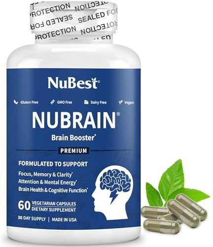 NuBrain Booster - Brain Supplement for Brain Booster, Memory, Focus & Clarity Support with St. Johns Wort, Ginkgo Biloba, Bacopa & More - 60 Vegan C