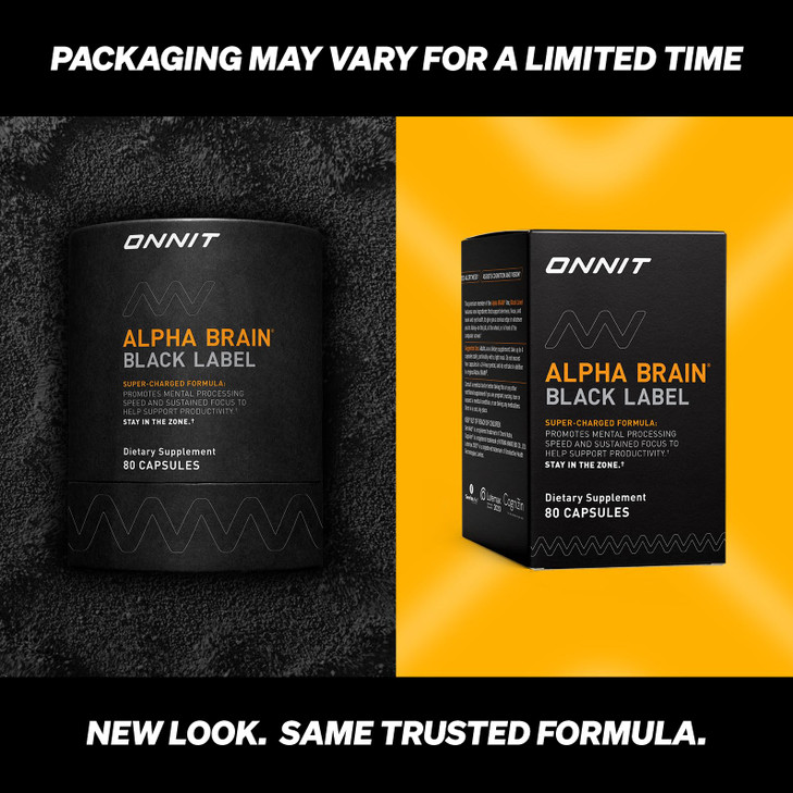 ONNIT Alpha Brain Black Label Capsules, IGEN Non-GMO Tested Citicoline Brain Supplement for Concentration and Memory, Lions Mane, Lutemax Lutein, L