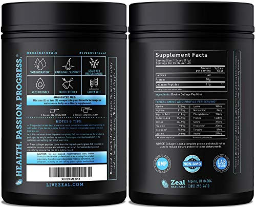 Zeal Naturals Hydrolyzed Collagen Peptides Powder, 10g Protein | Grass-Fed Collagen for Women & Men | Essential Amino Acids | Hair, Skin, Nails, Bone