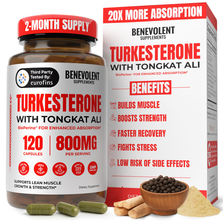 Benevolent Turkesterone with Tongkat Ali & BioPerine (Max Absorption) - Highest Purity 8,000mg Turkesterone Supplement for Men & Women - Increase Sta