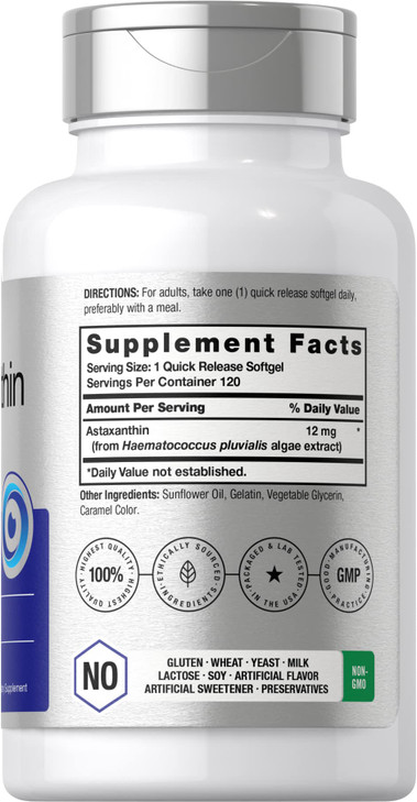 Horbäach Astaxanthin Supplement | 12mg | 120 Softgels | Triple Strength | from Microalgae | Non-GMO & Gluten Free