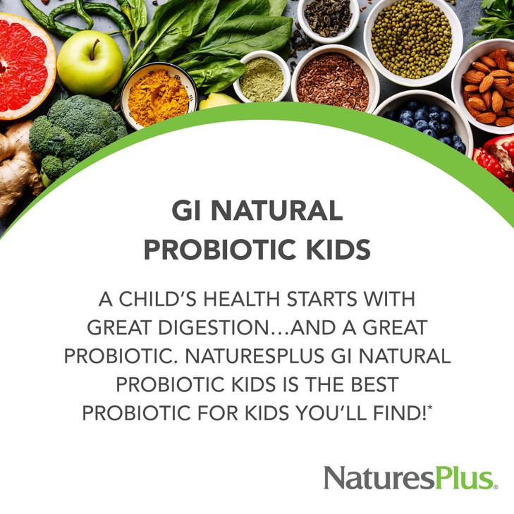 NaturesPlus GI Natural Probiotic Kids, Mixed Berry - 30 Chewables - Digestive & Immune Health Just for Kids - Gluten Free - 30 Servings