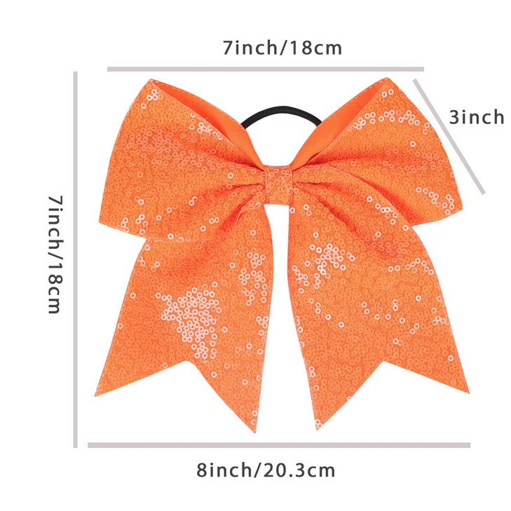 2 PCS 7" Large Glitter Cheer Bows Sequin Cheer Hair Bow Ties with Elastic Shiny Hair Bows Ponytail Holder Handmade for Cheerleader Girls Softball Spo