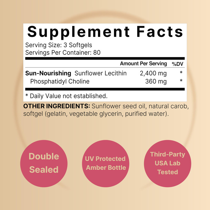 NatureBell Sunflower Lecithin 2,400mg, 240 Softgels | Infused with Non-GMO Sunflower Seed Oil  Rich in Phosphatidyl Choline  No Soy, No Gluten