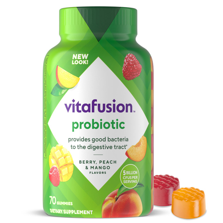 vitafusion Probiotic Gummy Supplements, Raspberry, Peach and Mango Flavors, Probiotic Nutritional Supplements With 5 Billion CFUs, 35 Day Supply, 70