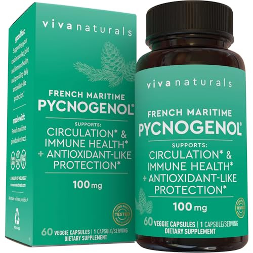 Viva Naturals Pycnogenol - 100mg French Maritime Pine Bark Extract  Supports Circulation, Antioxidant-Like Activity, Joints & Immune Health and Func