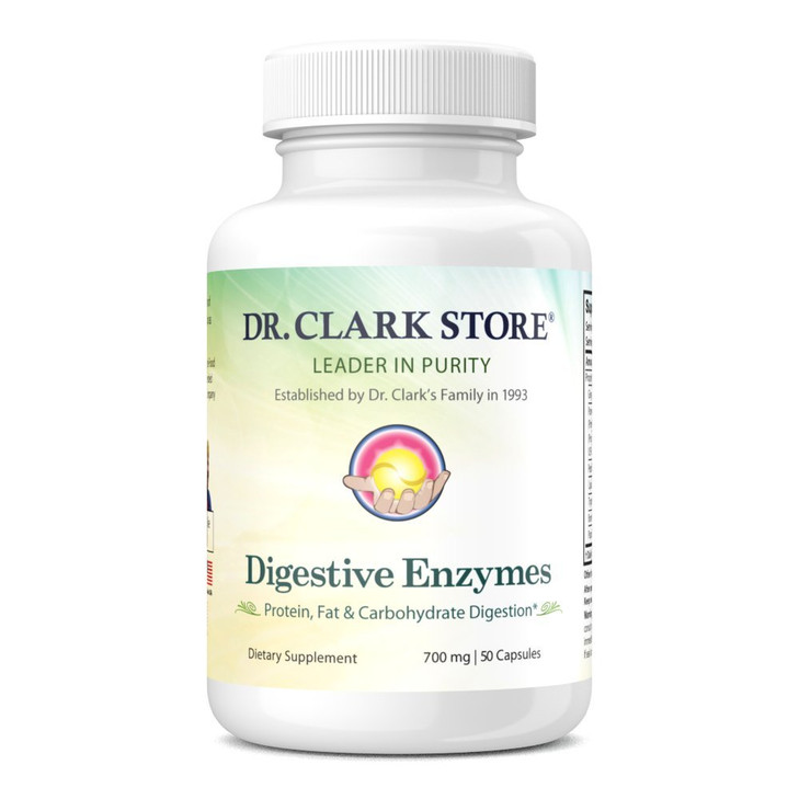 Dr. Clark Digestive Enzymes Supplement  700mg, 50 Gelatin Capsules, Promotes Digestive Health & Gut Function