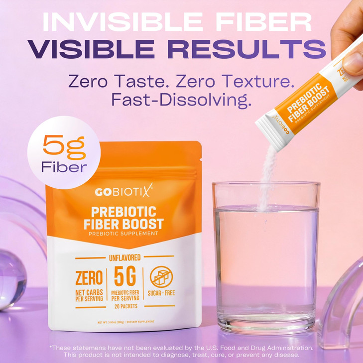 GoBiotix Fiber Supplement Powder with Prebiotics for Digestive Health and GLP-1 Support, Soluble Fiber for Gut Health & Debloat, Keto, Vegan, Gluten