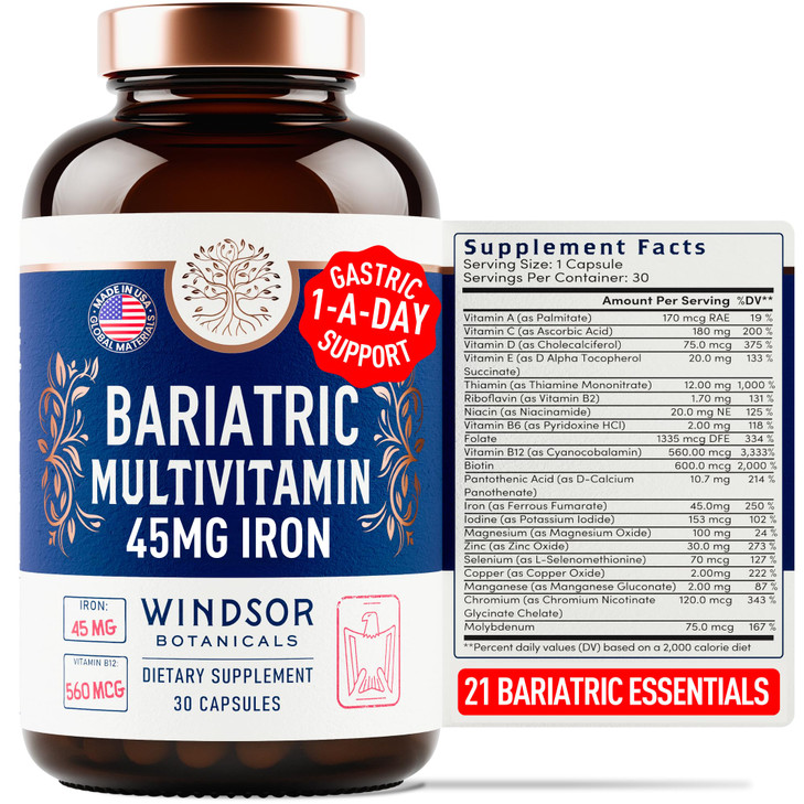 Bariatric Multivitamin with Iron - 45 mg Iron Once Daily, 21 Essential Vitamins - Easy to Swallow Bariatric Vitamins for Women & Men - Gastric Bypass