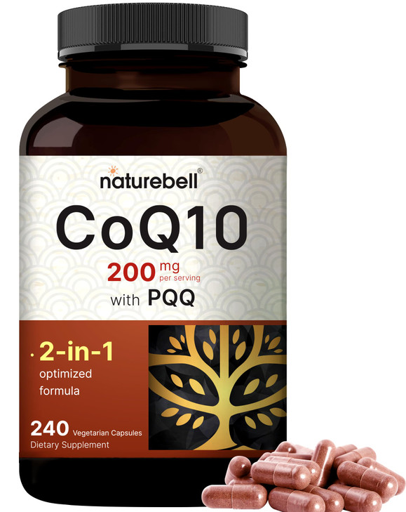 NatureBell CoQ10 200mg with PQQ, 240 Veggie Capsules | Stable High Absorption Form  Antioxidant Support for Heart, & Energy Health  Extra Strength