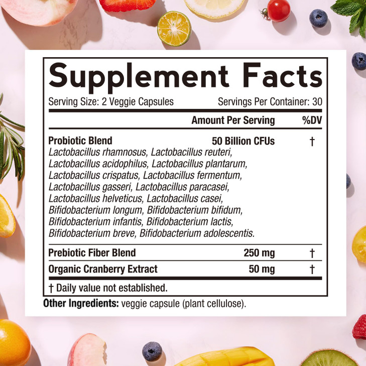 Doctor's Recipes Women's Probiotics, 120 Caps (Pack of 2) 50 Billion CFU 16 Strains, with Organic Prebiotics Cranberry, Shelf Stable, Delayed Release