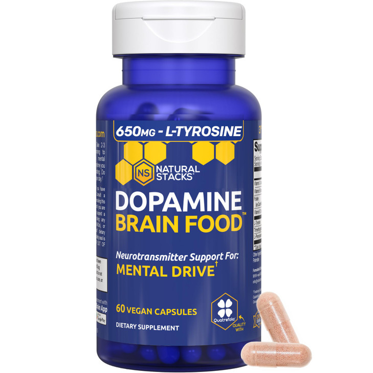 NATURAL STACKS Dopamine Brain Food - 650mg L-Tyrosine Supplement - Dopamine Supplement for Focus & Mental Drive - Supports Mental Energy - Neurotrans