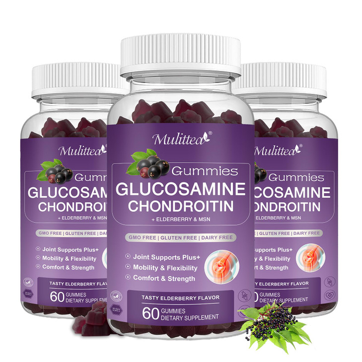 Mulittea 3 Pack Glucosamine Chondroitin Gummies MSM Elderberry Calcium- Extra Strength Joint Support Supplement for Relief. Antioxidant Immune Suppor