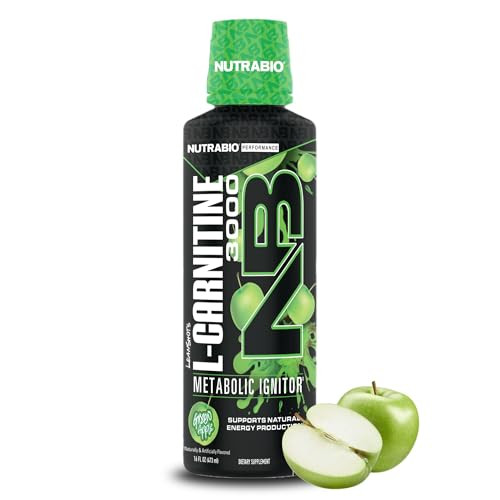 NutraBio  L-Carnitine Liquid Shots  3000mg, (Green Apple)  10mg of Vitamin B-5  Zero Carbs & Sugars  Energy Production  Muscle Recovery