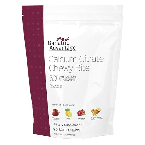 Bariatric Advantage Calcium Citrate Chewy Bites 500 mg - Highly Absorbable & Digestible - Vitamin D3 - Easily Chewable Calcium Supplement - Assorted
