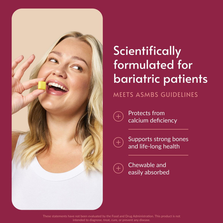 Bariatric Advantage Calcium Citrate Chewy Bites 500 mg - Highly Absorbable & Digestible - Vitamin D3 - Easily Chewable Calcium Supplement - Lemon Fla
