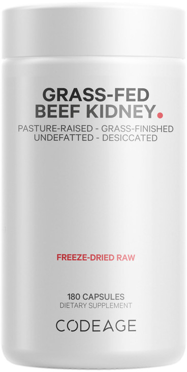 Codeage Grass Fed Beef Kidney Supplement - Freeze Dried, Non-Defatted, Desiccated Glandulars Nutrition Bovine Pills  Pasture Raised Beef Vitamins -