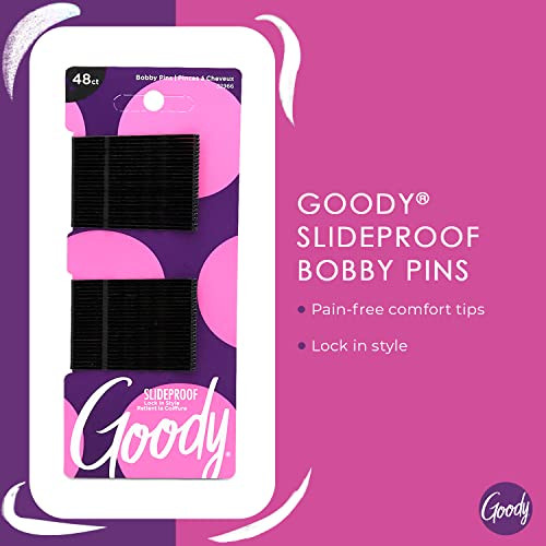Goody Slideproof Women's Bobby Pin - 48 Count, Crimpled Black - 2 Inch Pain-Free Pins to Style and Secure All Hair Types