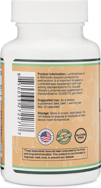 Lumbrokinase Enzymes Supplement - 120 Capsules (Max Activity 10,000 FU/Gram) 150mg per Serving (No Fillers, Non-GMO, Gluten Free) for Cardiovascular