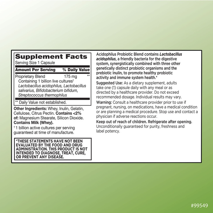Quality Choice Digestive Support Acidophilus with Citrus Pectin  100 Capsules  Daily Probiotic Formula with Citrus-Derived Fiber  Easy-to-Swallow