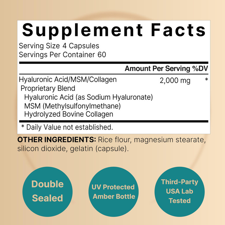 NatureBell Hyaluronic Acid 2,000mg with Collagen & MSM - 240 Capsules - Skin Hydration, Hair, Nail & Joint Support - Water Soluble Formula for Easy A