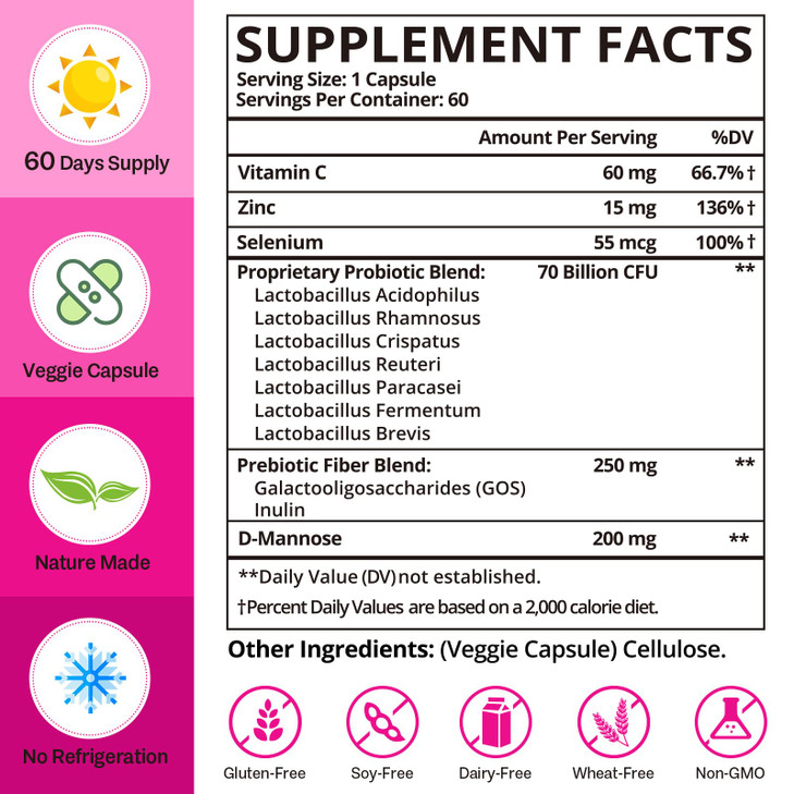 Vaginal Probiotics, 70 Billion CFU Probiotics for Women, 13-in-1 Womens Probiotic & Organic Prebiotics for Vaginal, Urinary, pH Balance, Immune, Gut