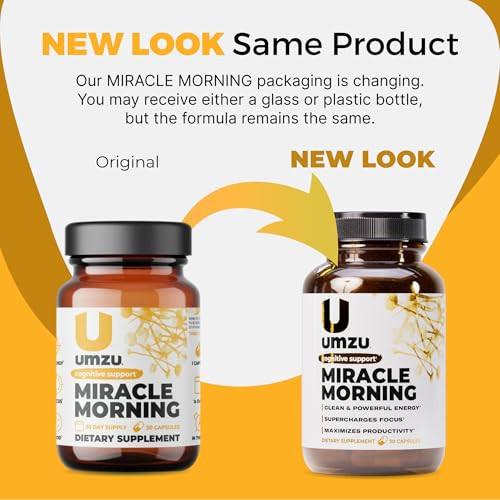 UMZU Miracle Morning Energy Support Supplement, (30 Day Supply)  Caffeine, Theacrine & Organic Ingredients  Morning Energy, Focus & Mood Support En
