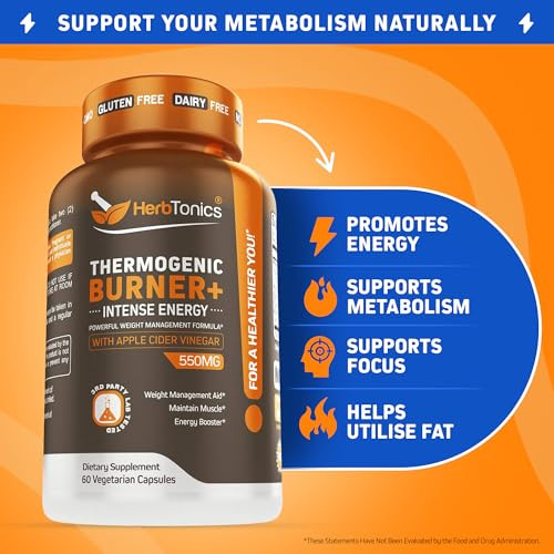 Herbtonics Thermogenic Burner + Apple Cider Vinegar  Weight Management Supplement for Women & Men, Supports Appetite Management, Metabolism & Energy