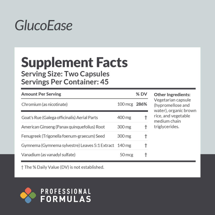 Professional Formulas GlucoEase  Supports Healthy Glucose Metabolism and Insulin Sensitivity  Herbal and Mineral Formula with Gymnema, Fenugreek &
