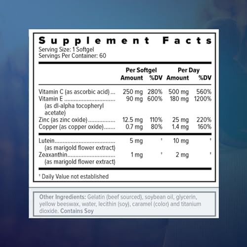 Focus Select AREDS2 Based Eye Vitamin-Mineral Supplement - AREDS2 Based Supplement for Eyes (60 ct. 30 Day Supply) - AREDS2 Based Low Zinc Formula -