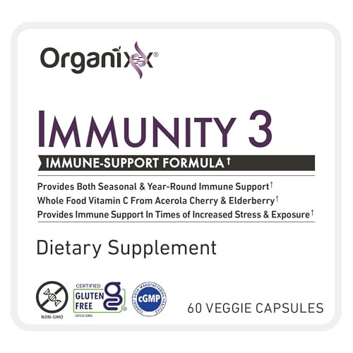 Organixx Immunity 3 Immune Support Supplement  Vitamin C, Zinc, Elderberry  Whole Food Immune Defense for Adults & Kids, Greater Absorption, Non GM