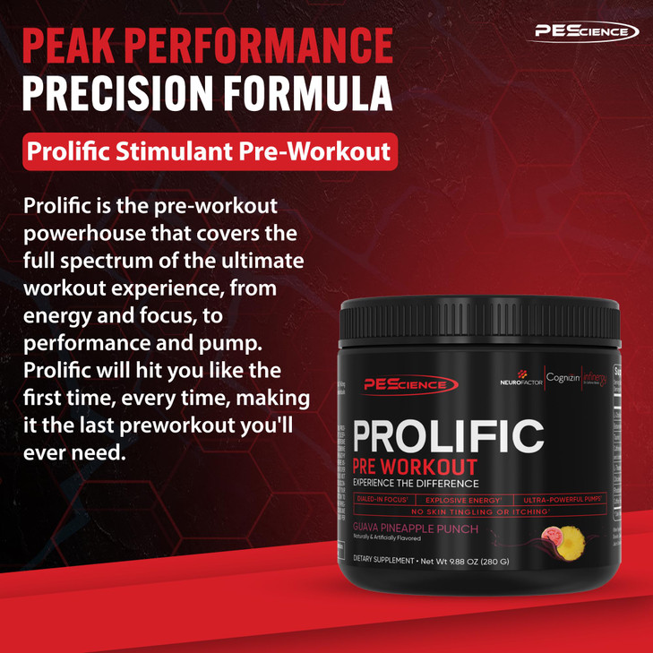 PEScience Prolific Pre Workout Powder for Men & Women with L-Citrulline Nitric Oxide Booster, Energy Powder & Nootropic for Focus  Preworkout Withou