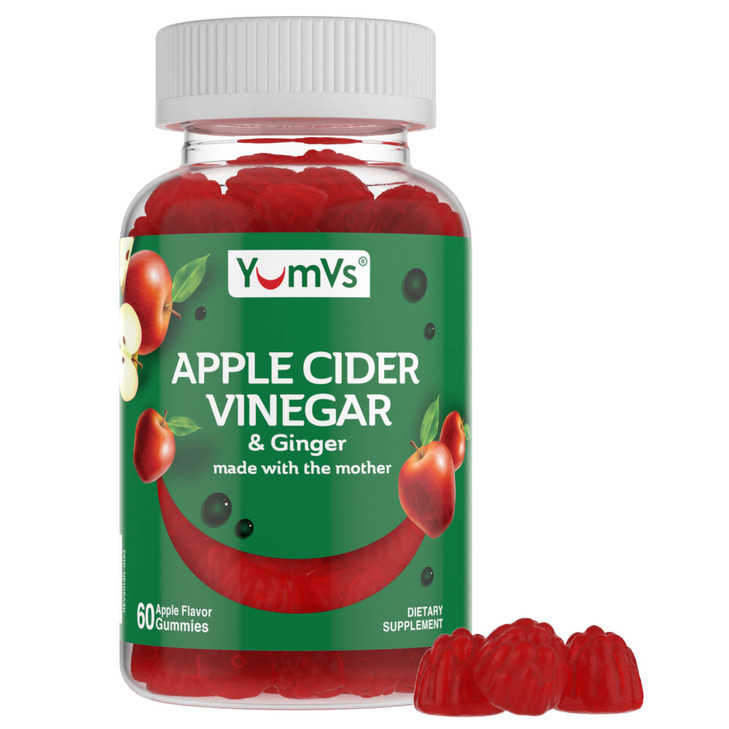 YUM-V'S Apple Cider Vinegar Gummies  ACV Gummies with Ginger & The Mother  Supports Metabolism, Vitality & Daily Wellness  Natural Apple Flavor Ve