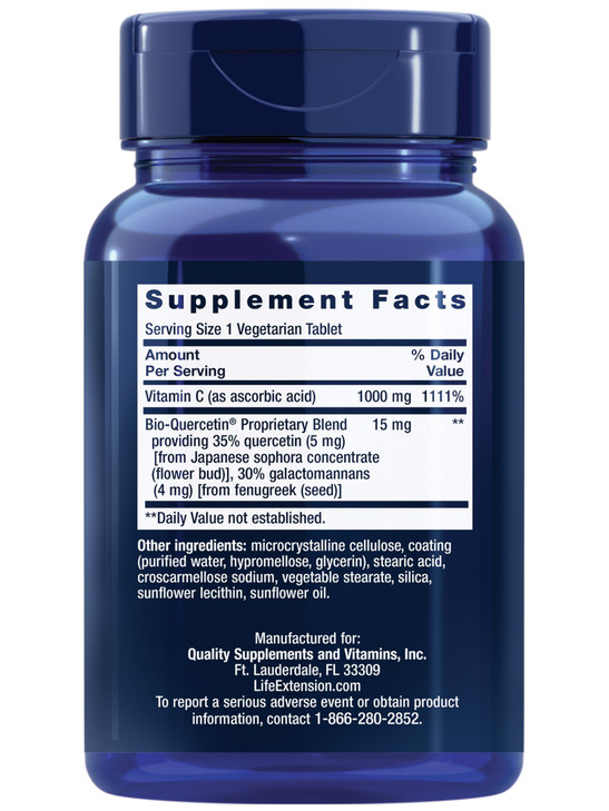 Life Extension Vitamin C and Bio-Quercetin®, Cardiovascular Health Supplement, Immune Support, Highly absorbable, quercetin, Vitamin C, Gluten Free,